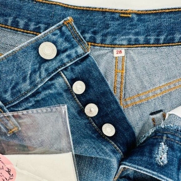 Levi's 501 High Rise Cut Off Button Fly Denim Beach Coastal 28 Jean Shorts - Picture 5 of 7